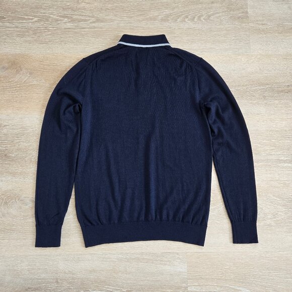 The Tie Bar Navy Tipped Long Sleeve Polo Small 100% Merino Wool Lightweight - Picture 8 of 13